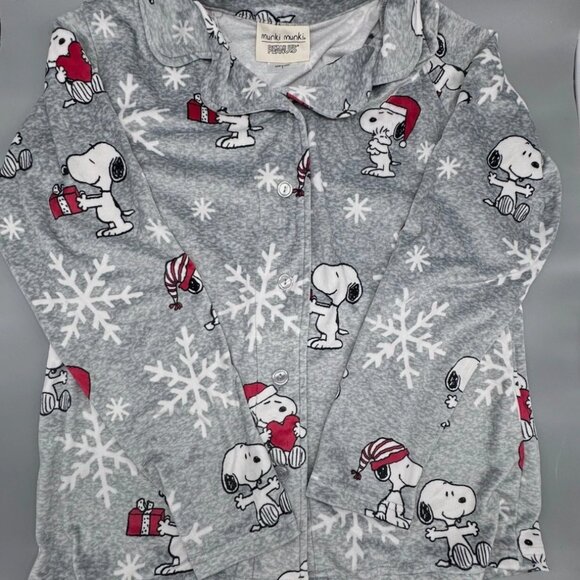 2pc Munki Christmas Snoopy Snowflakes Womens Pajama Lounge Set Velour Soft LARGE - Picture 3 of 9